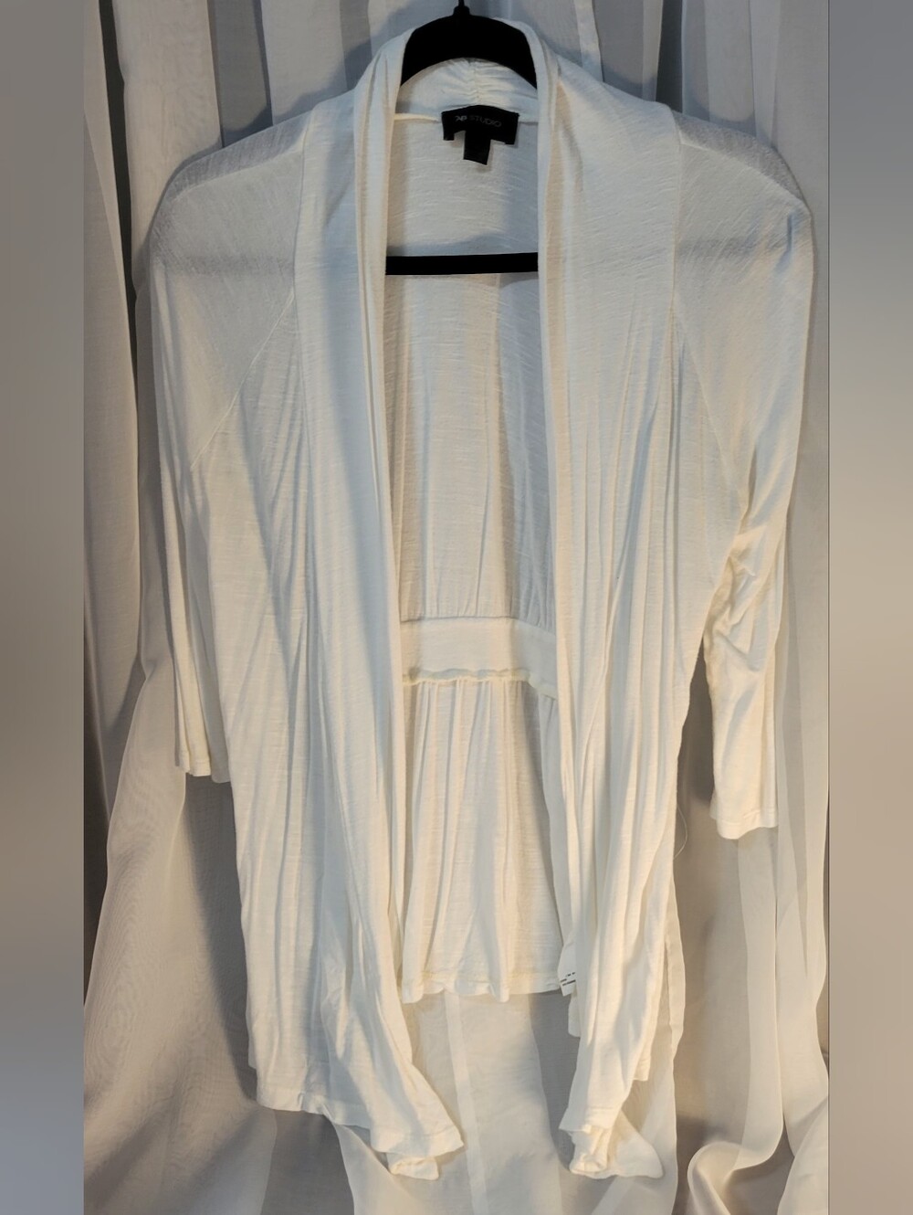AB Studio Cream Open-Front Lightweight Robe Cardigan